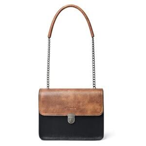 Two-Tone Crossbody Satchel – Black & Brown Faux Leather w/ Chain Strap